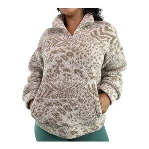 American Eagle Cozy Sherpa Half-Zip Pullover in Taupe and Cream Sz XLarge